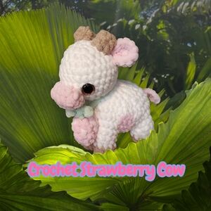 Crochet Strawberry Cow Plush Toy - White and Pink